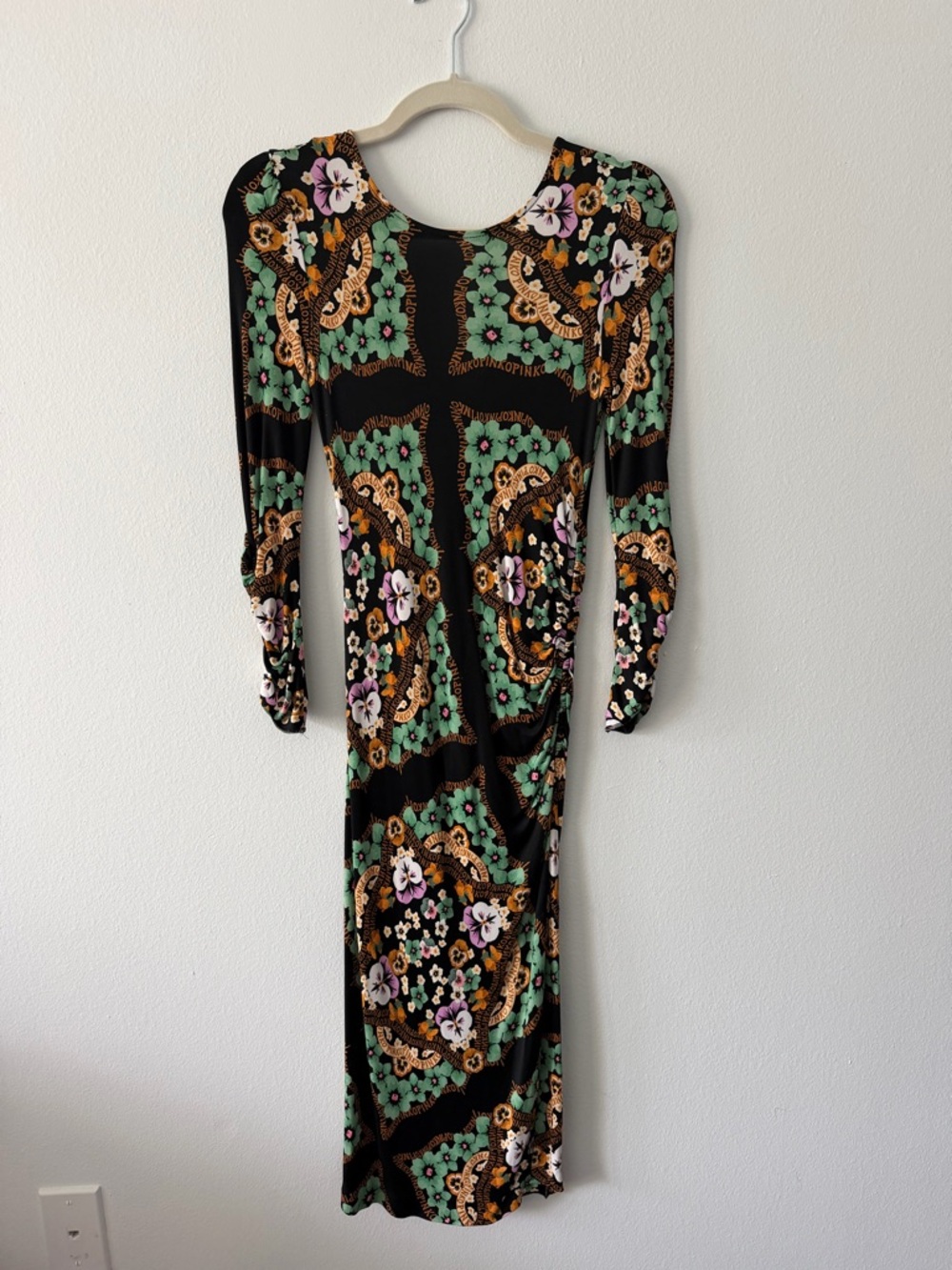 Pinko Black Floral & Green Long Sleeve Dress